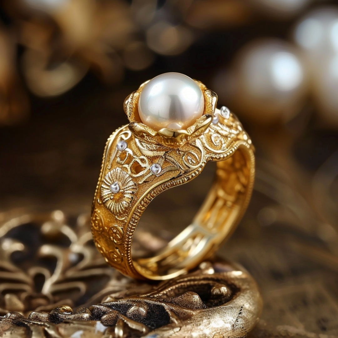Golden pearl ring