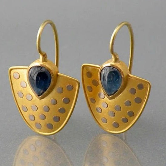 Gold-plated blue crystal earrings