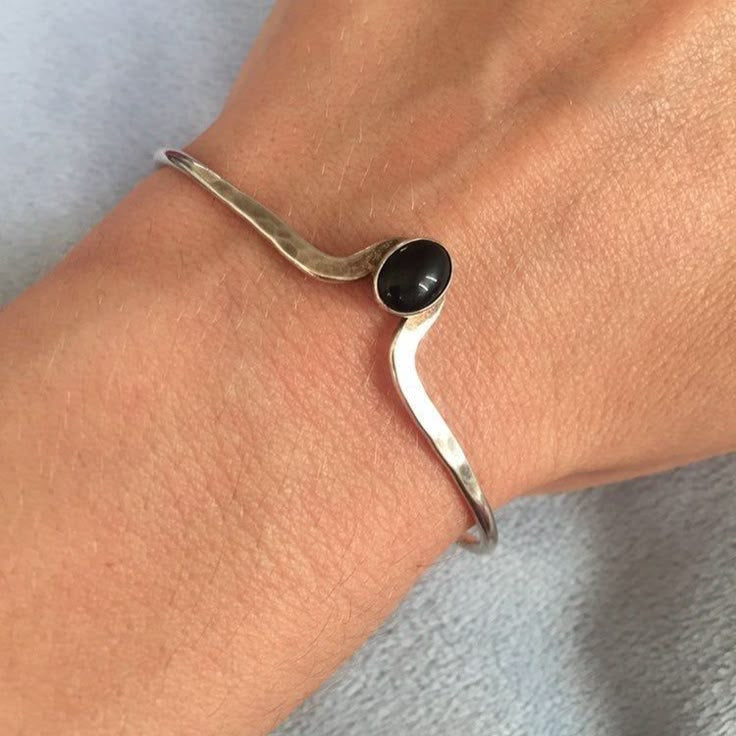 Silver black stone bracelet