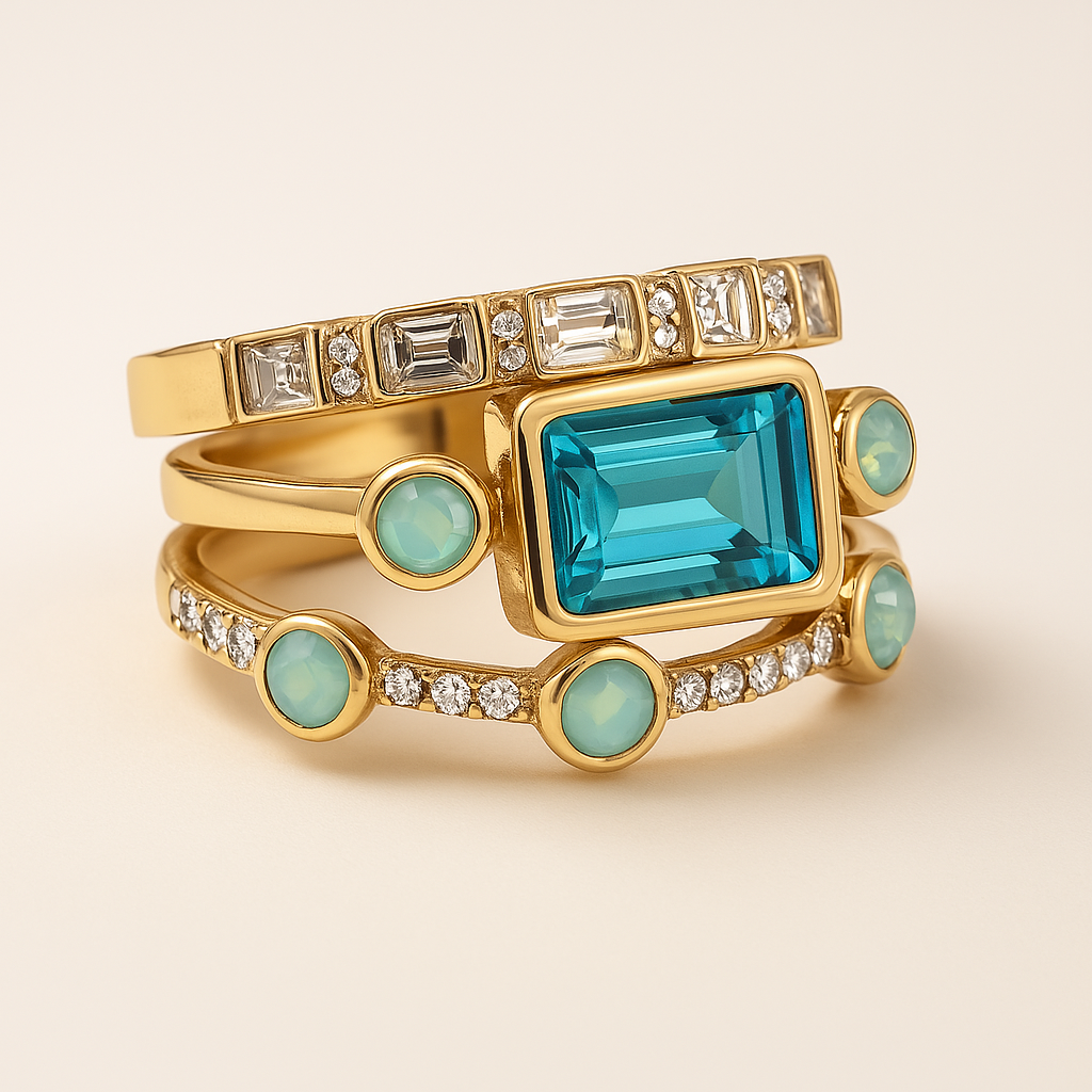 Blue crystal ring set