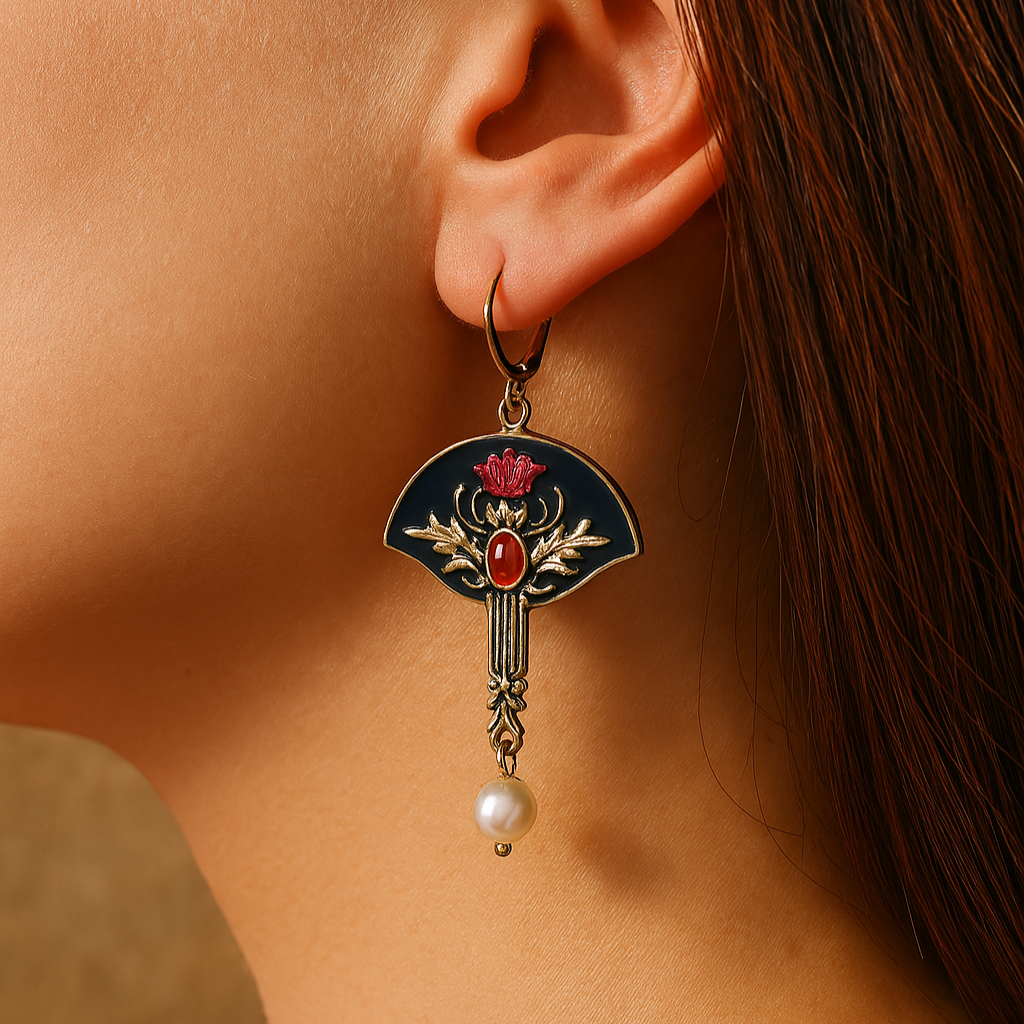 Bohemian earrings with red crystal pearls