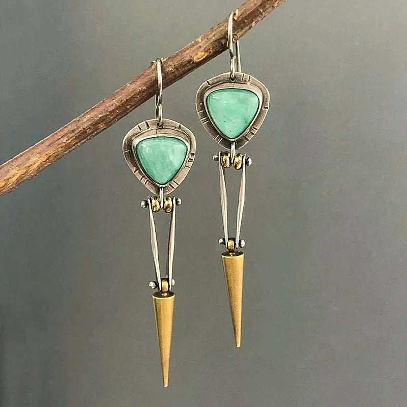 Bohemian ethnic earrings made of green resin stone