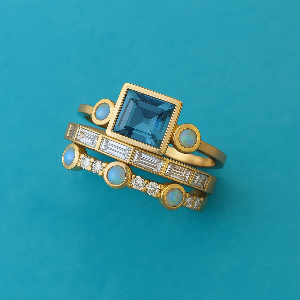 Blue crystal ring set