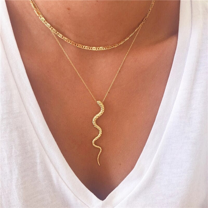 Golden Fang Snake Pendant Necklace I