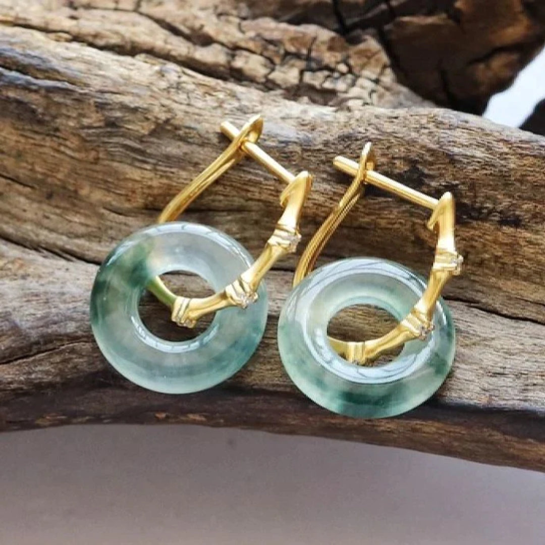 Green circle earrings