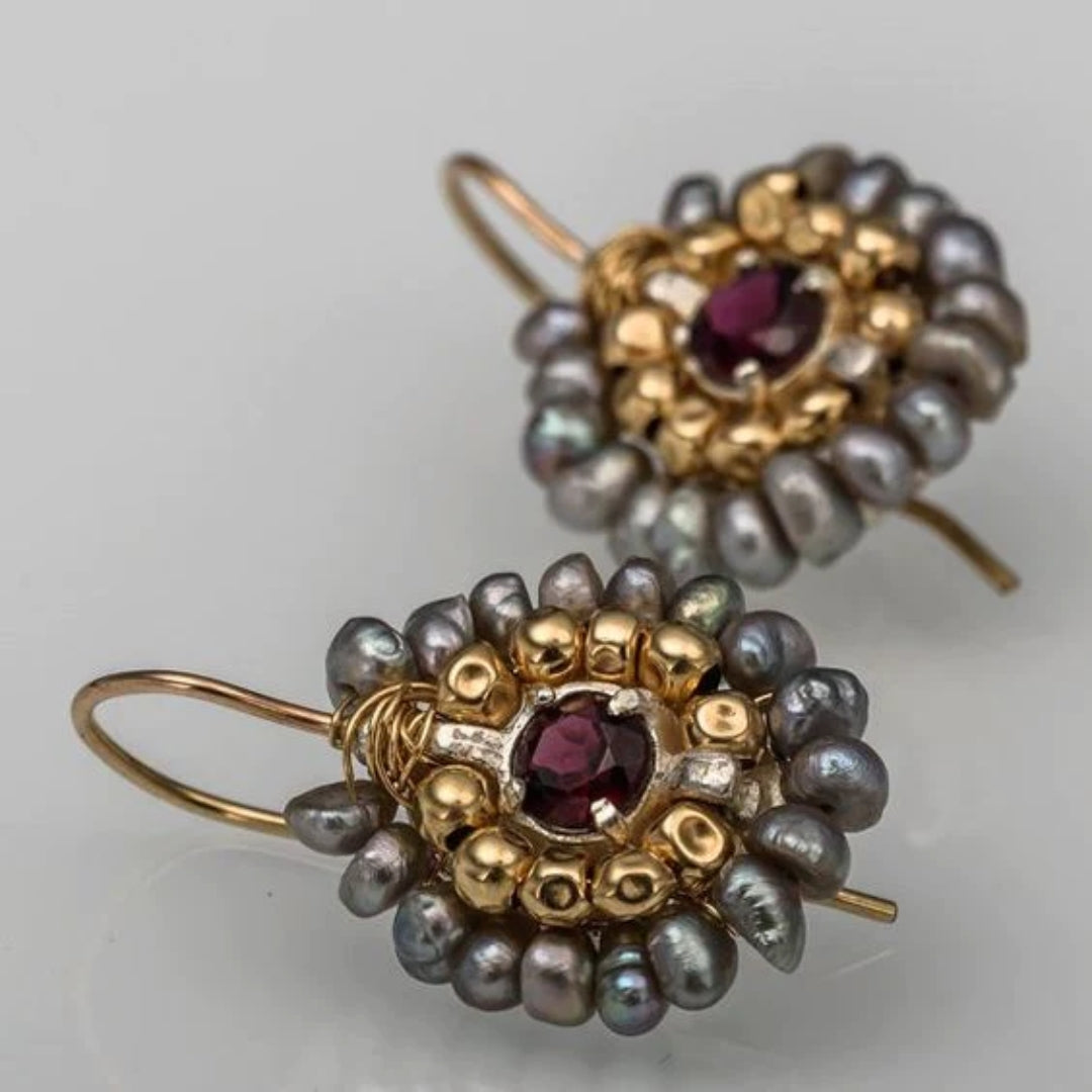Golden gray pearl earrings