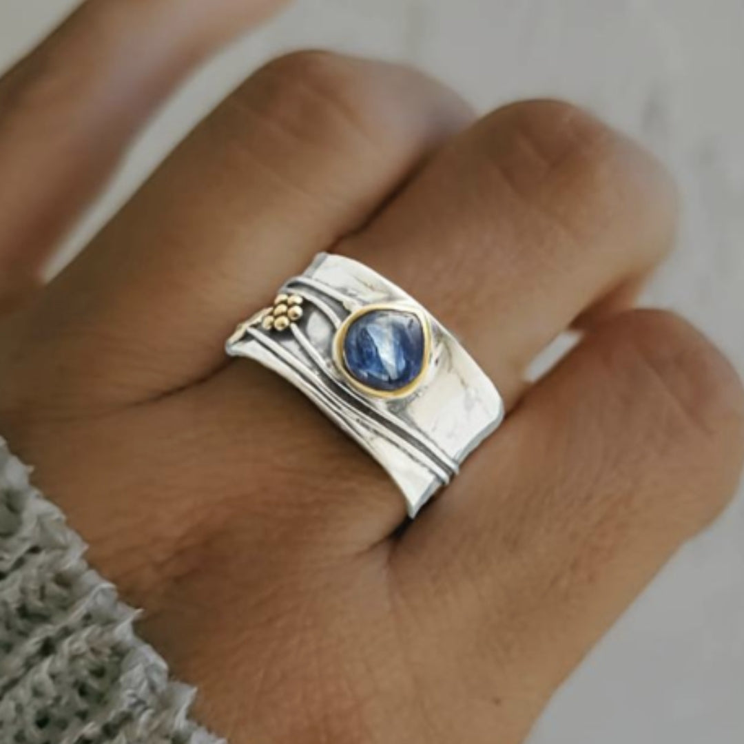 Bohemian ring with blue crystal