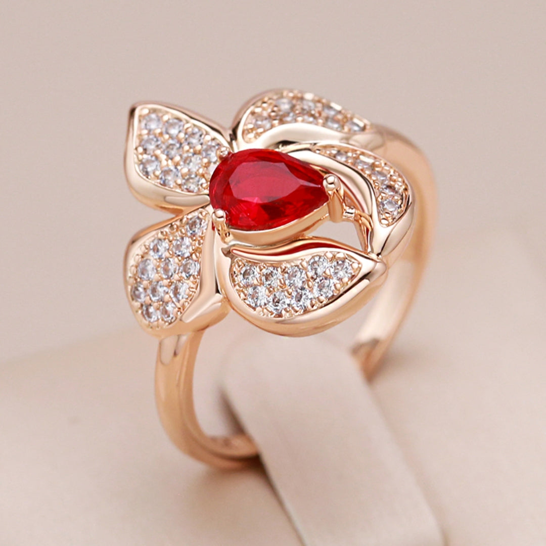 Elegant ring with golden red zirconia