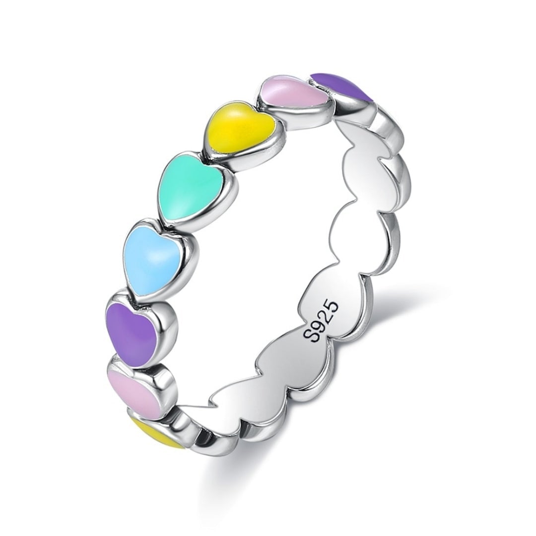 Rainbow Hearts Ring with Enamel