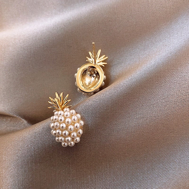 Tropical pineapple earrings with inlaid pearls