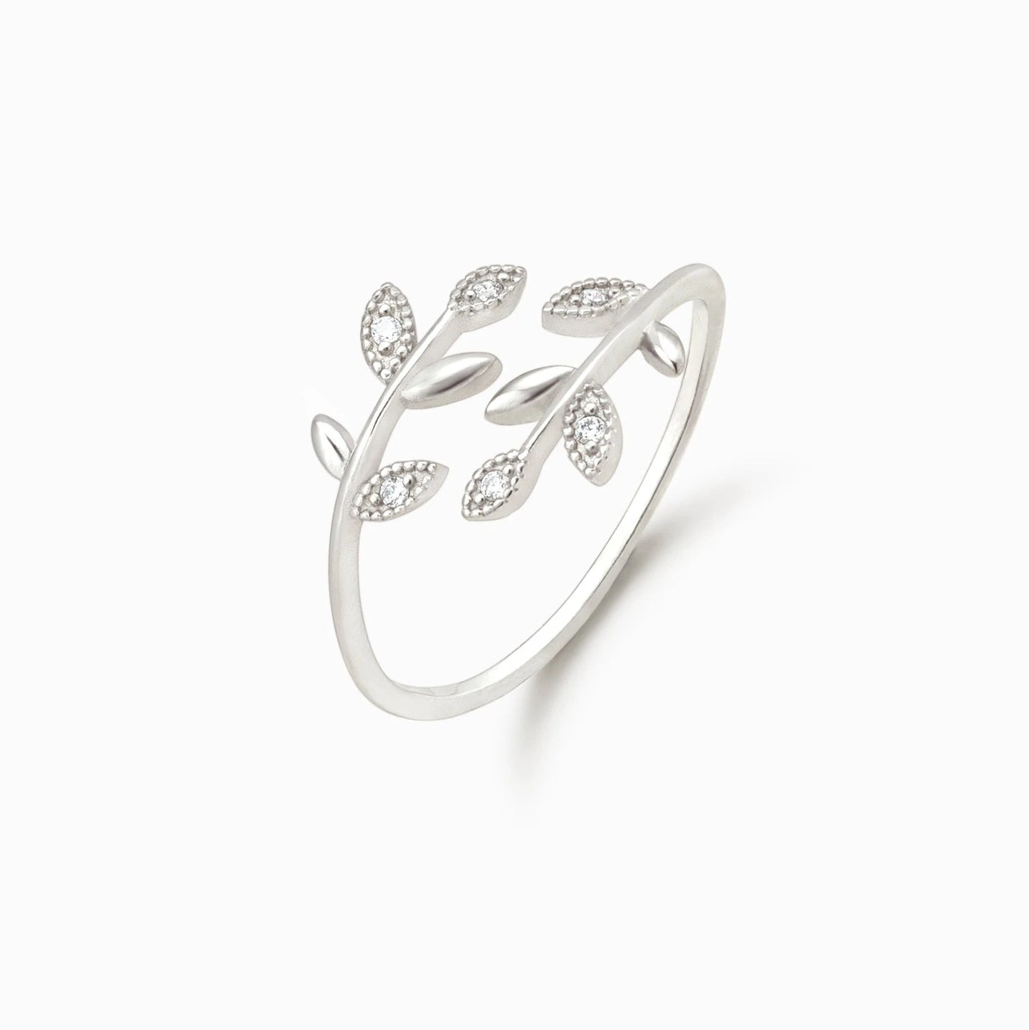 Adjustable Ring with Zirconia Leaves