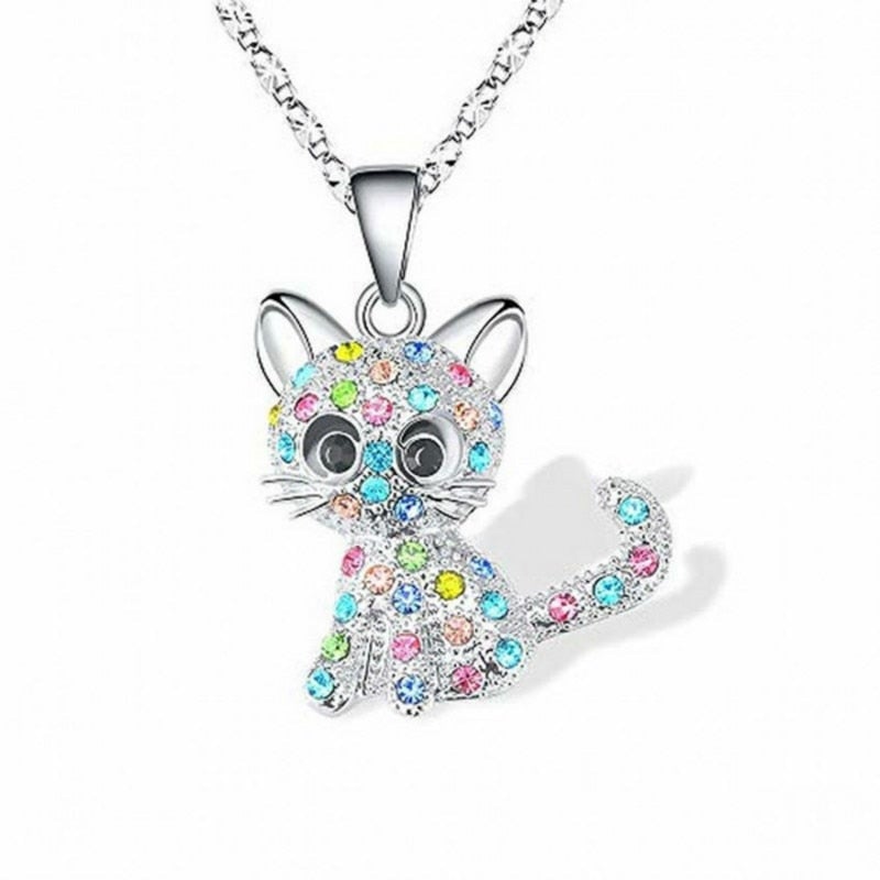 Baby kitten necklace in colored zircons