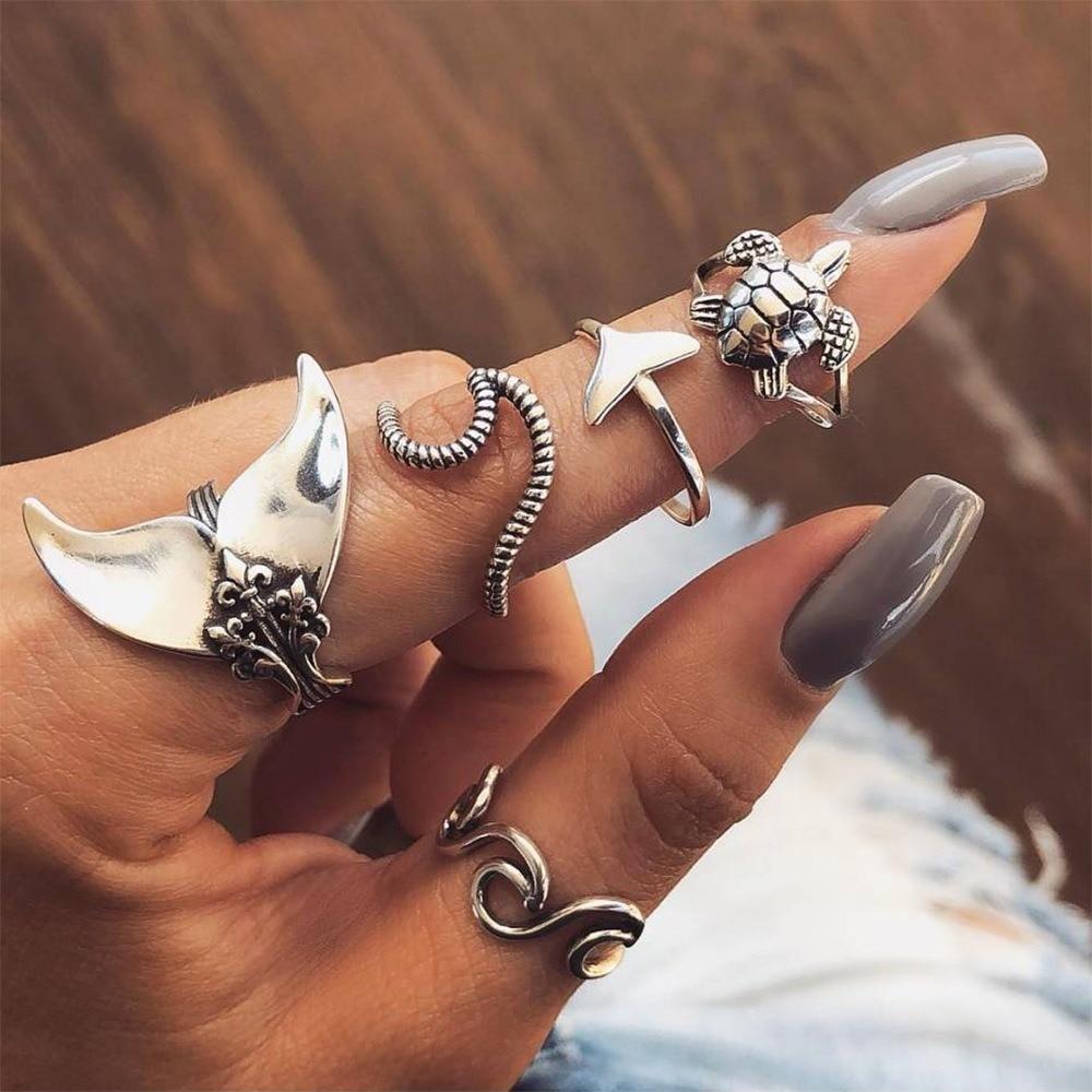 Pack of 5 sea rings in antiqued
