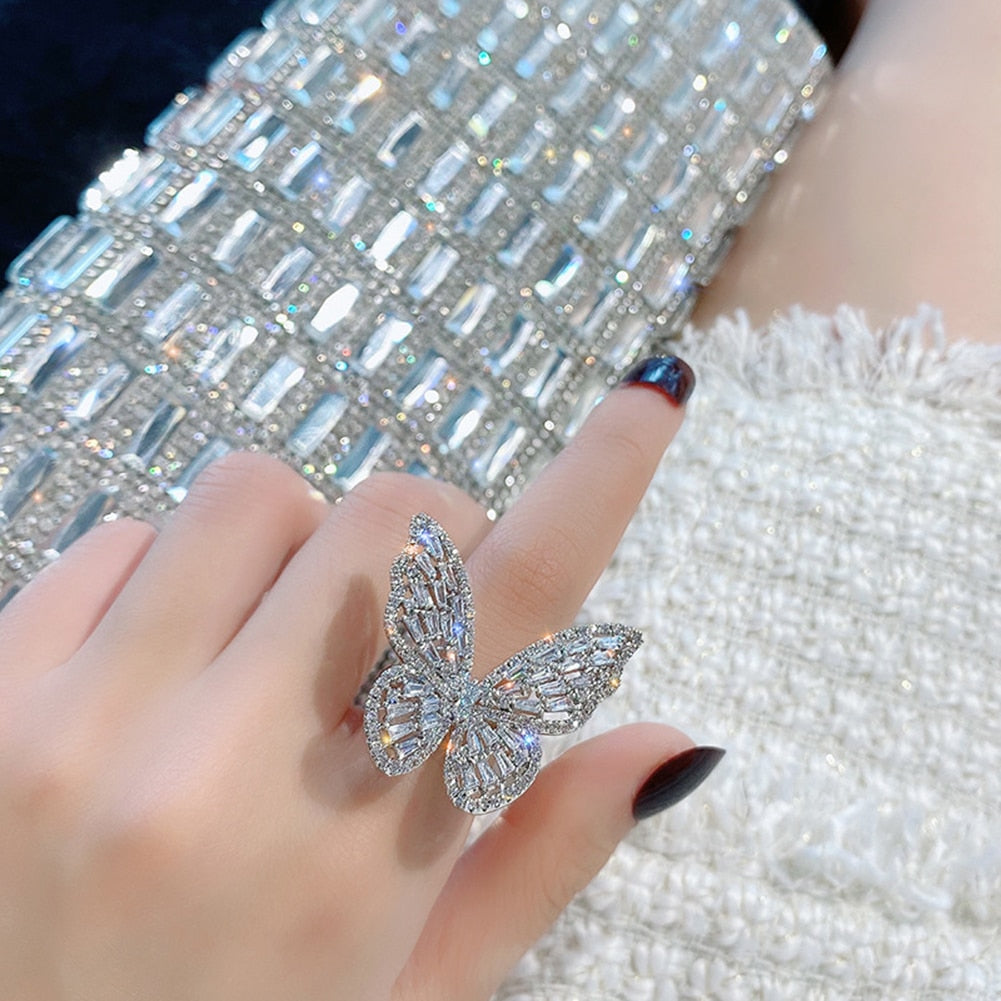 Butterfly ring with diamonds