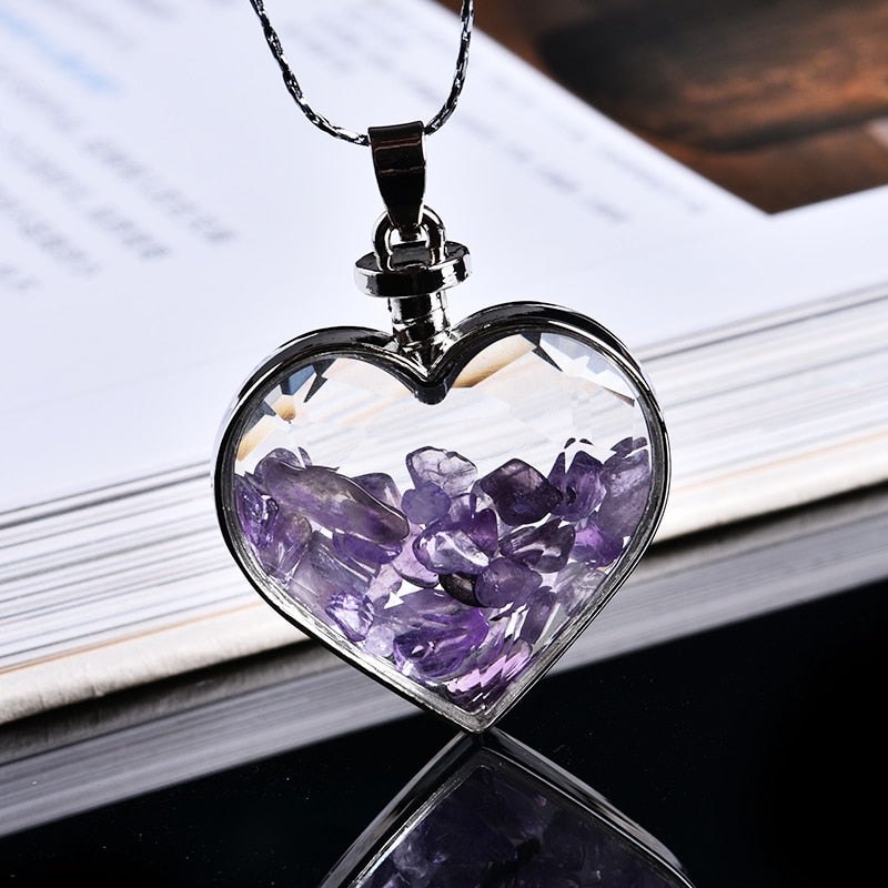 Natural crystal heart pendant