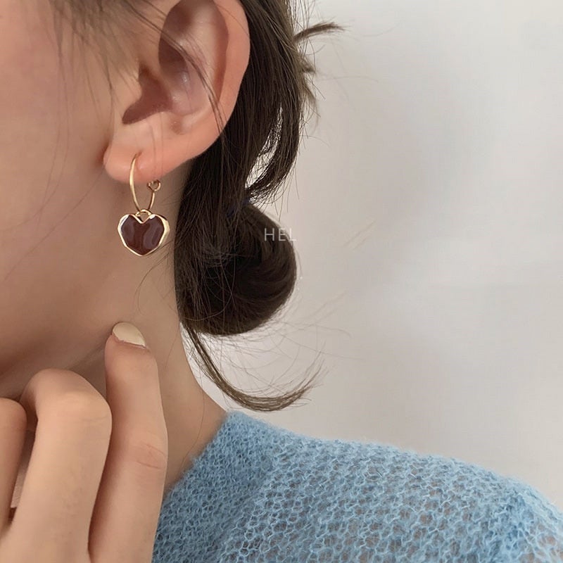 Small red heart earrings
