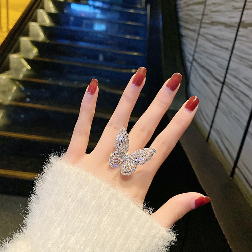 Butterfly ring with diamonds