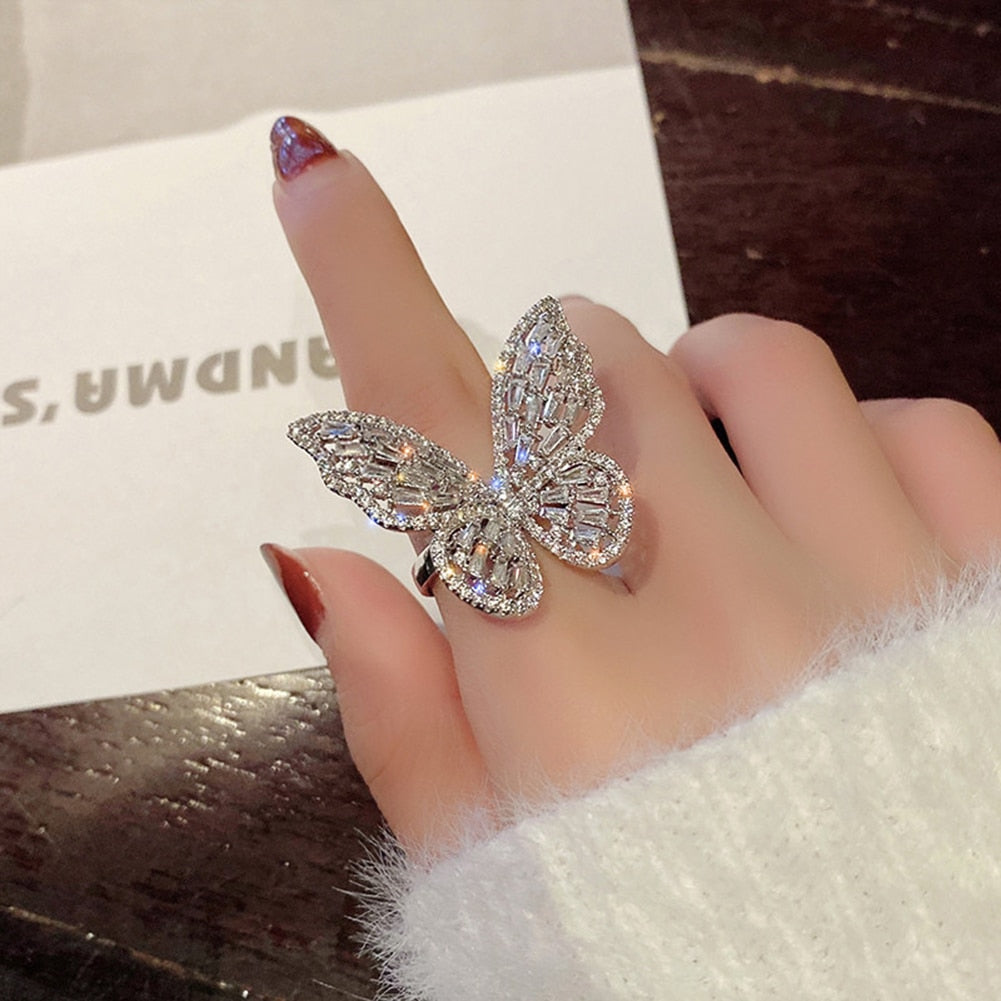 Butterfly ring with diamonds