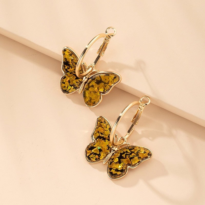 Crystal butterfly earrings with enamel