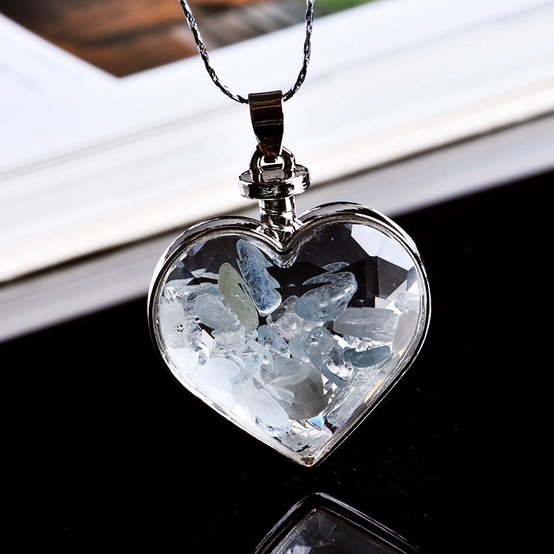 Natural crystal heart pendant