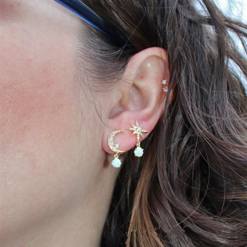Opal moon and star earrings