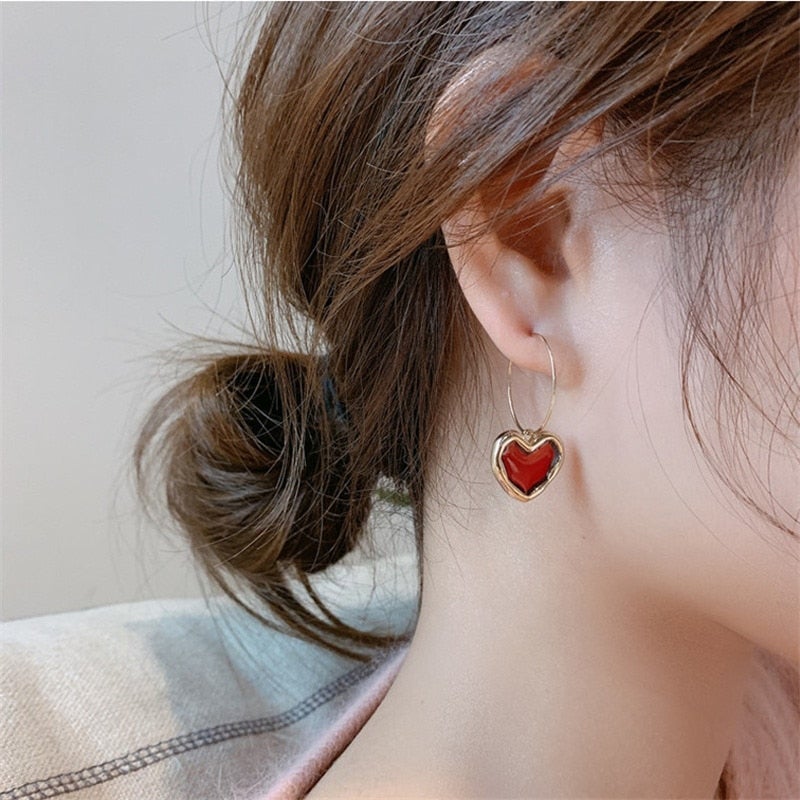 Small red heart earrings