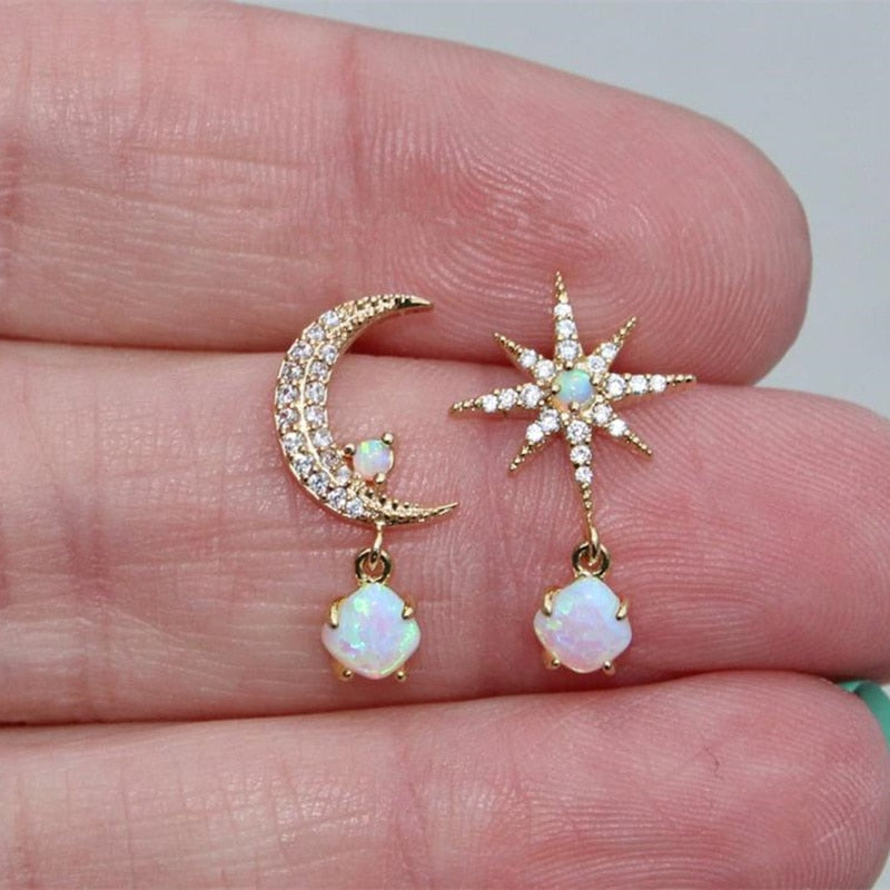 Opal moon and star earrings