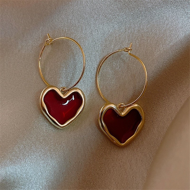 Small red heart earrings