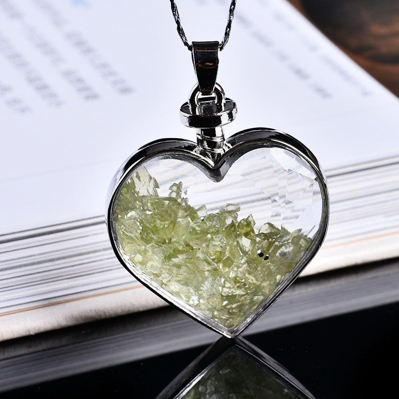 Natural crystal heart pendant