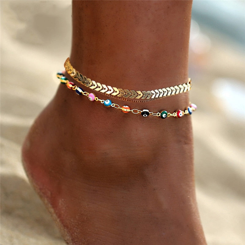 Multicolored gold anklet