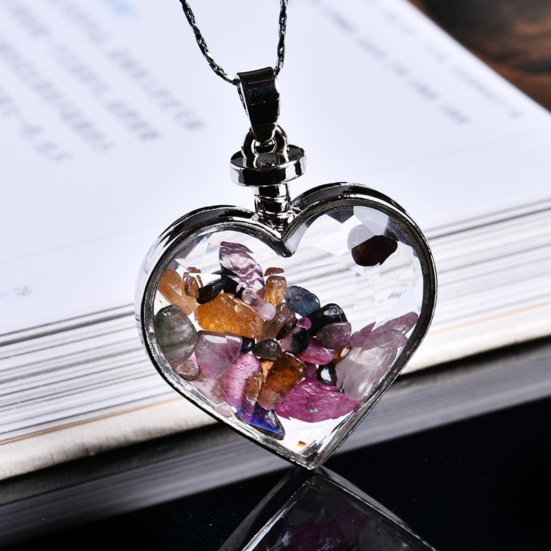 Natural crystal heart pendant