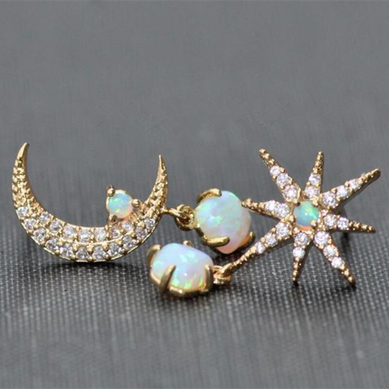 Opal moon and star earrings