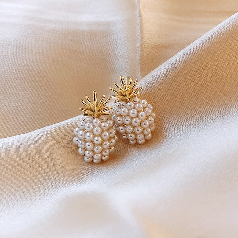 Tropical pineapple earrings with inlaid pearls
