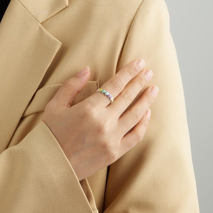 Rainbow Hearts Ring with Enamel