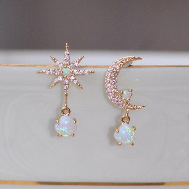 Opal moon and star earrings