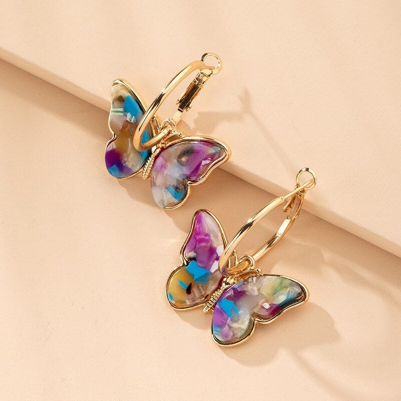 Crystal butterfly earrings with enamel