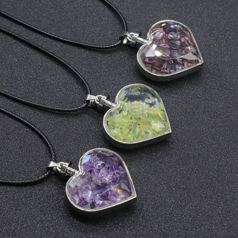 Natural crystal heart pendant