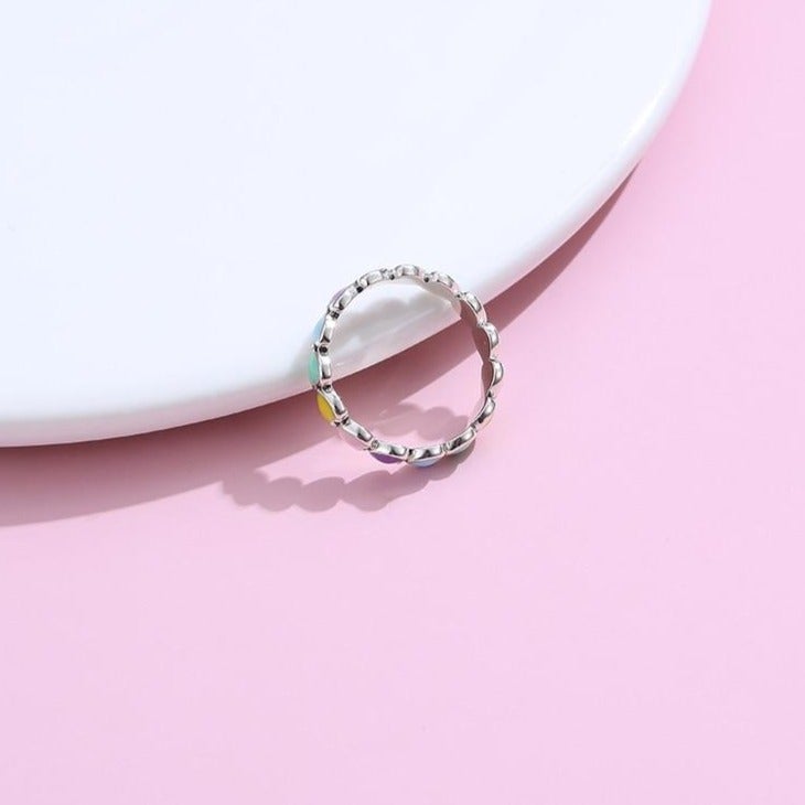 Rainbow Hearts Ring with Enamel