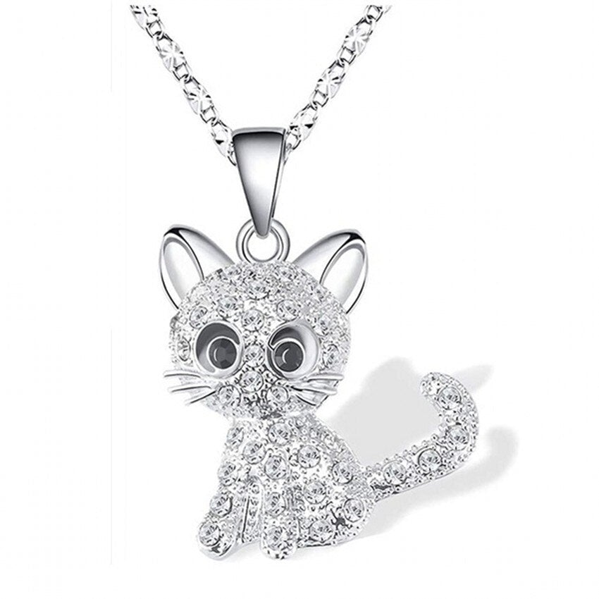 Baby kitten necklace in colored zircons