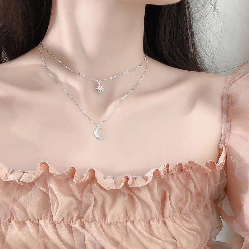 Crescent moon star pendant