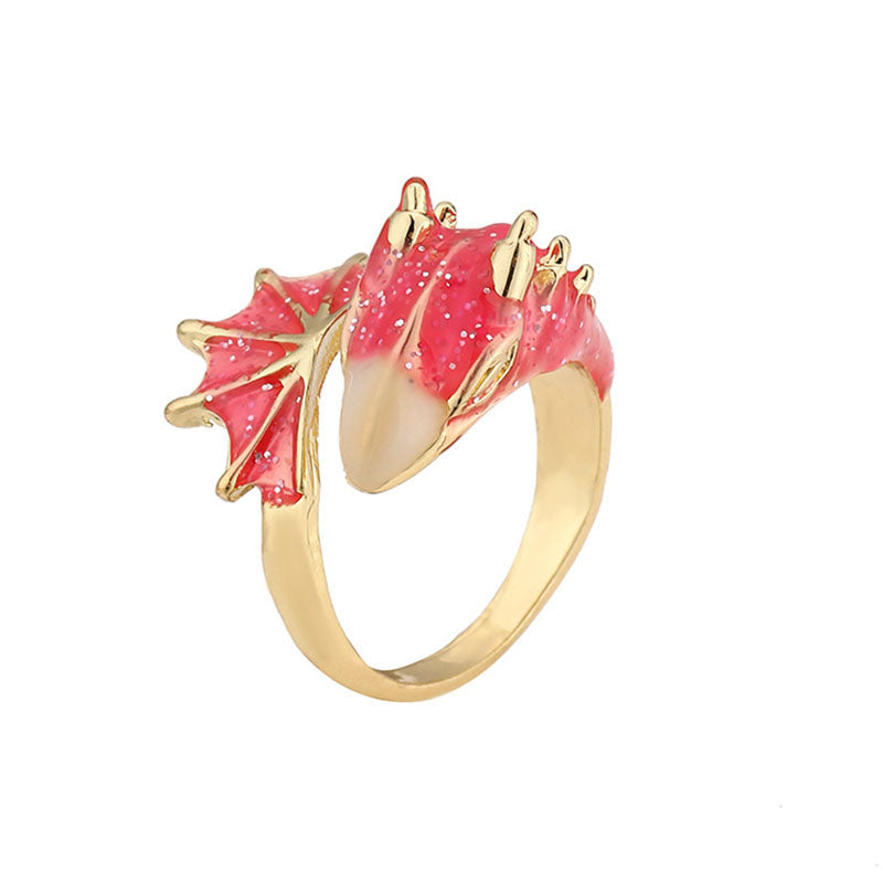 Adjustable dragon ring with pink enamel
