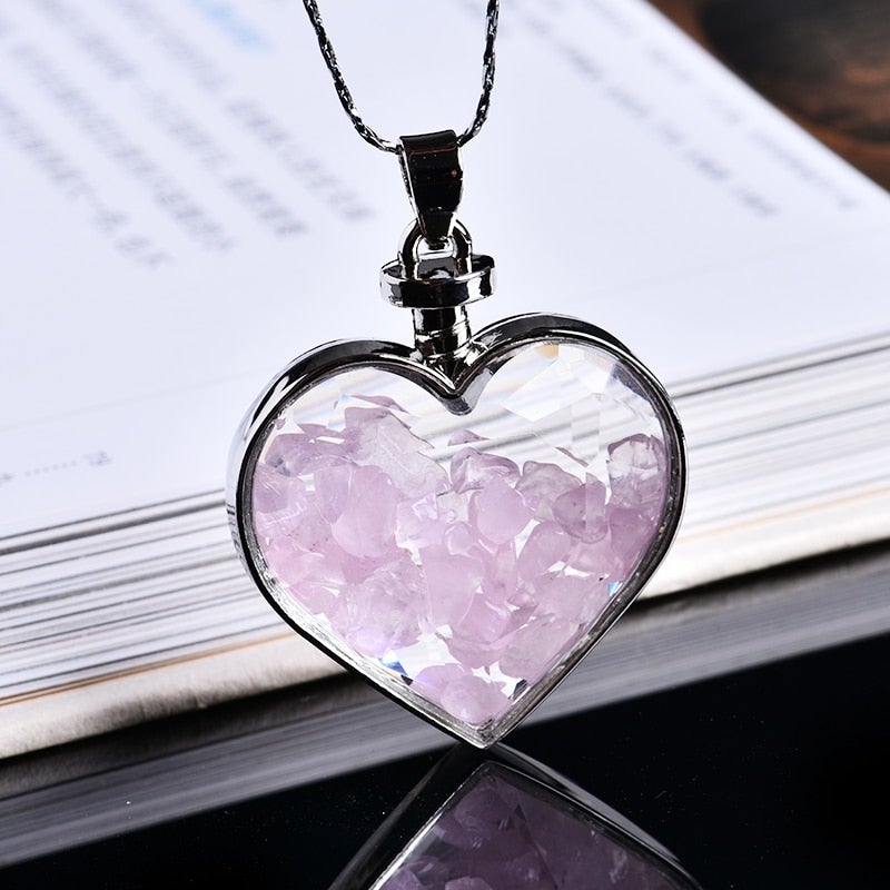 Natural crystal heart pendant