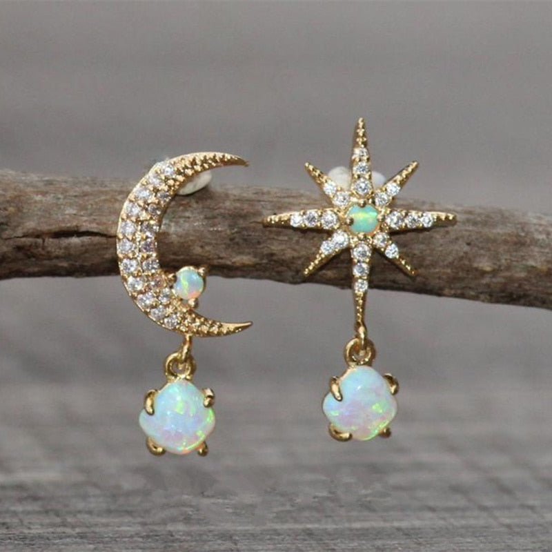 Opal moon and star earrings
