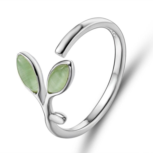 Adjustable minimalist silver leaf ring