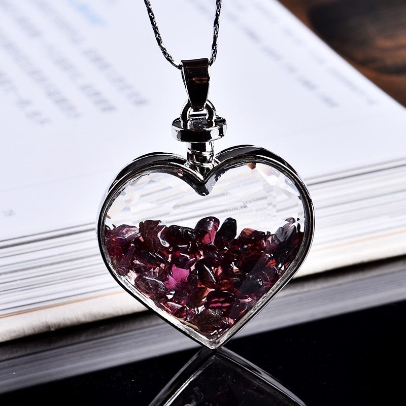 Natural crystal heart pendant
