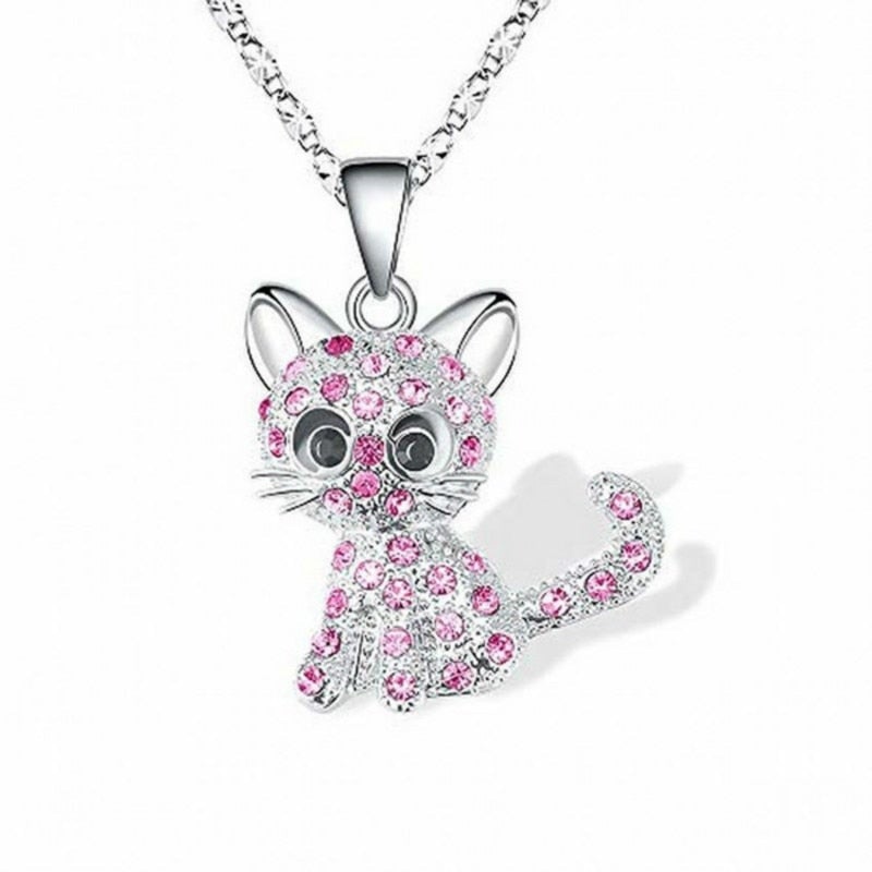 Baby kitten necklace in colored zircons