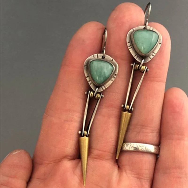Bohemian ethnic earrings made of green resin stone