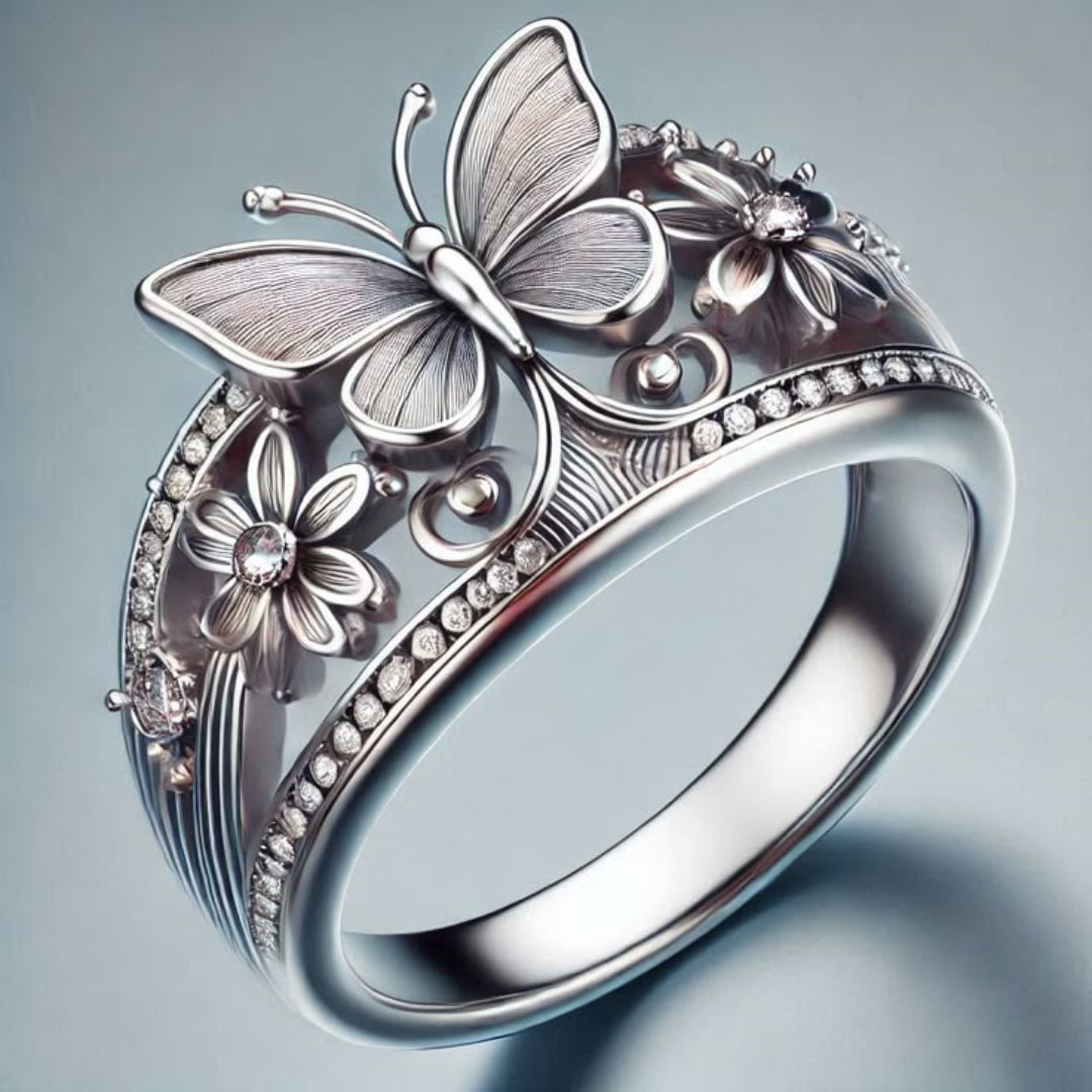Exotic silver butterfly ring