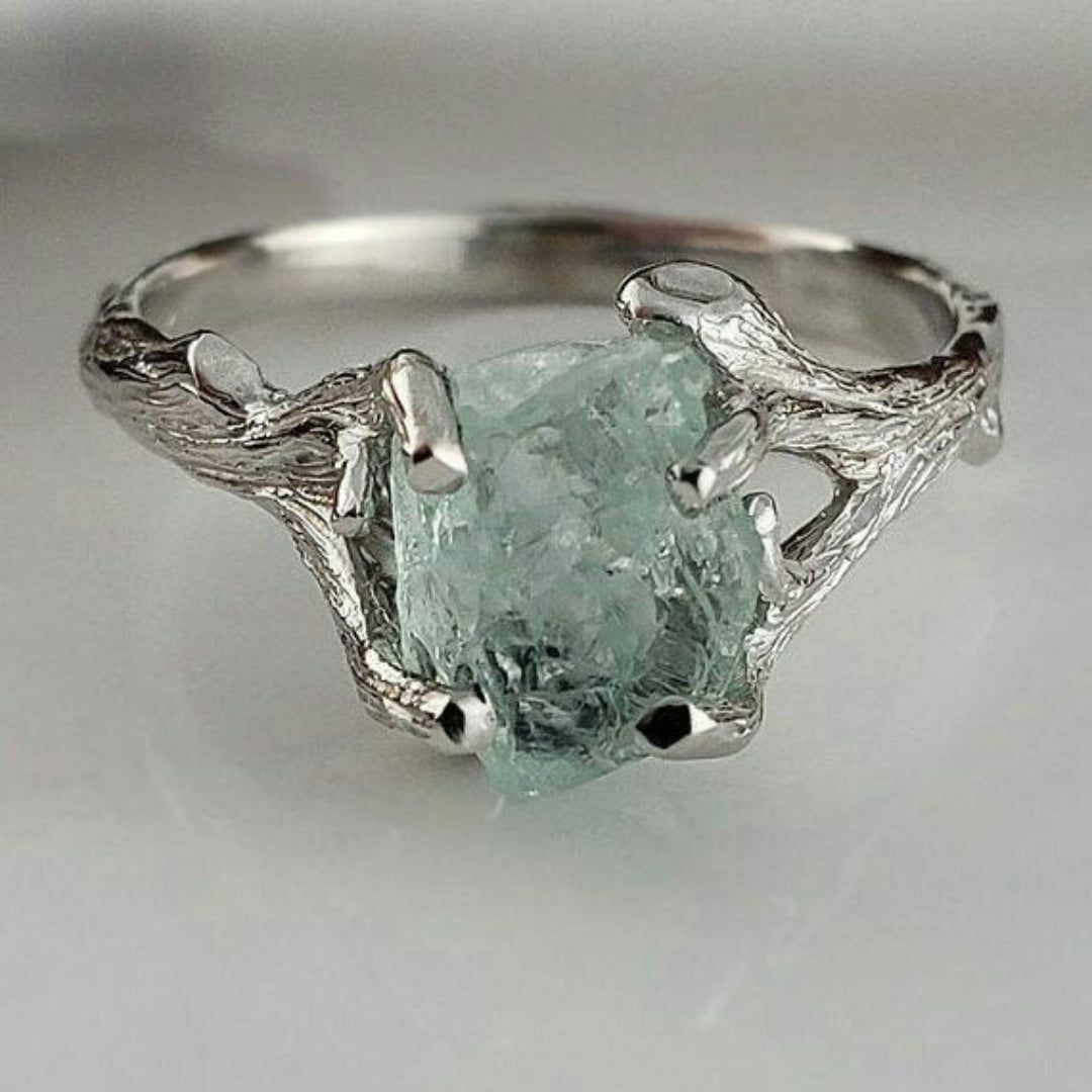 Light green glass silver ring