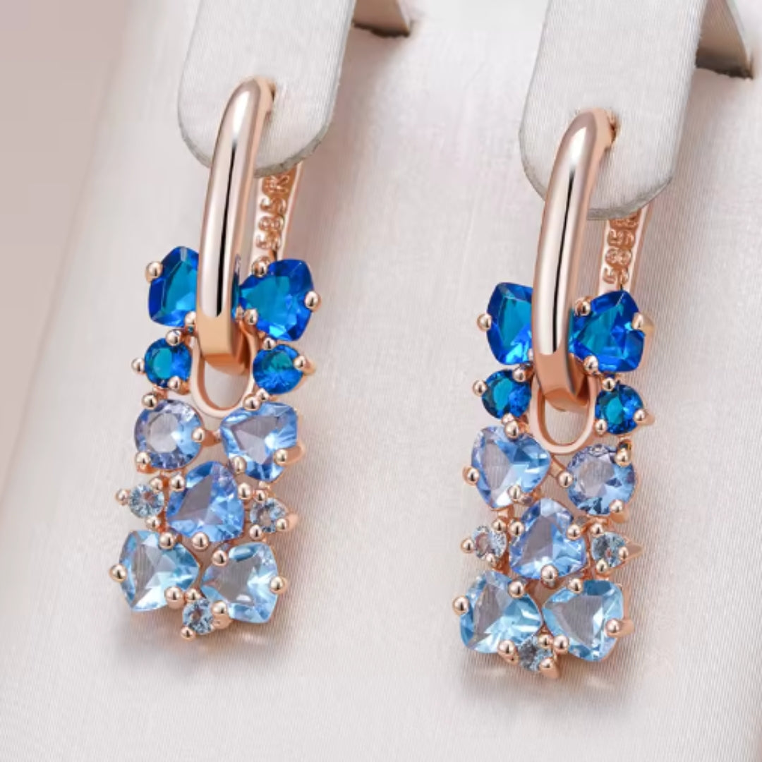Elegant rectangular blue crystal earrings